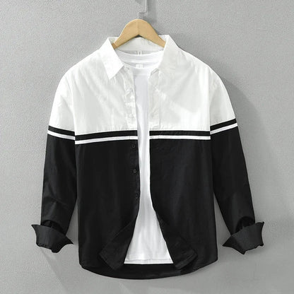 Camicia da Uomo a Manica Corta con Design Bicolore Nero e Bianco