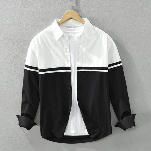 Camicia da Uomo a Manica Corta con Design Bicolore Nero e Bianco