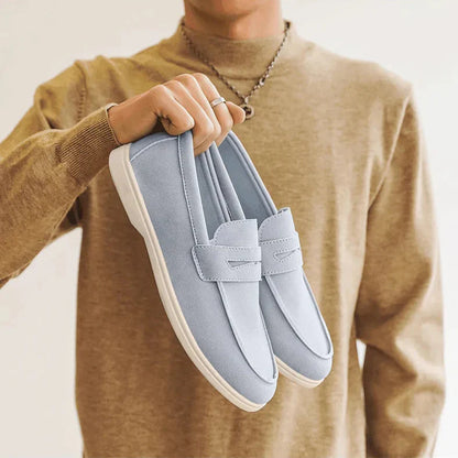 Mocassini da Uomo in Suede con Cuciture Artigianali e Soletta Imbottita