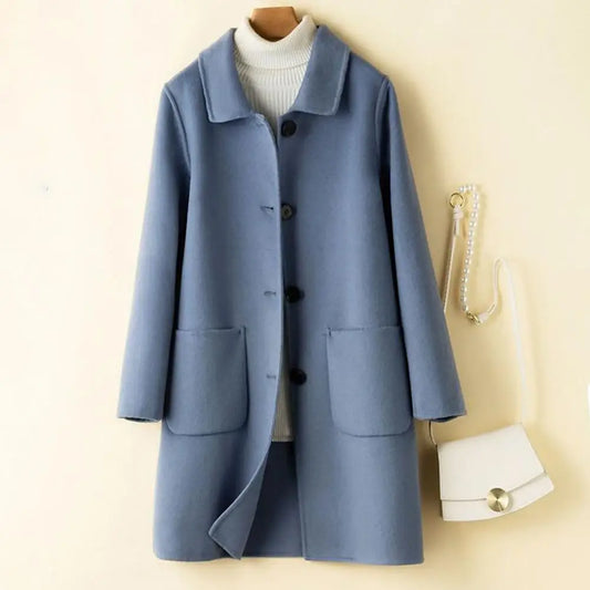 Cappotto lungo maniche lunghe con tasche ideale per autunno e inverno