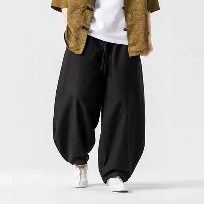 Pantaloni Oversize da Uomo con Vita Elasticizzata e Dettagli Cuciti
