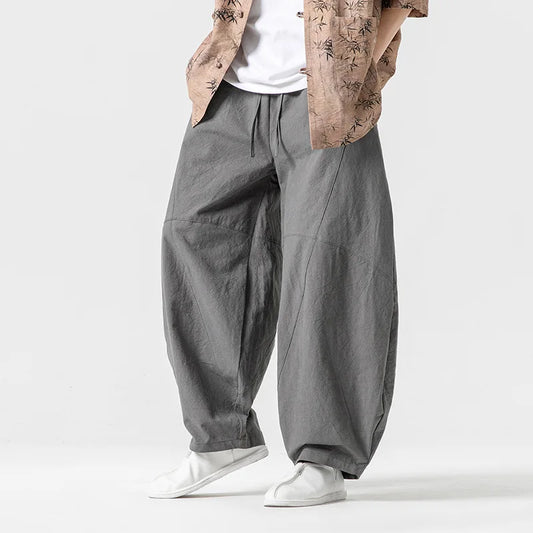 Pantaloni Oversize da Uomo con Vita Elasticizzata e Dettagli Cuciti