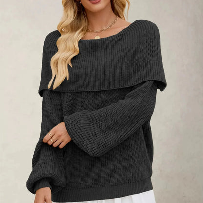 Maglione Donna in Maglia con Collo Ripiegato e Maniche Ampie