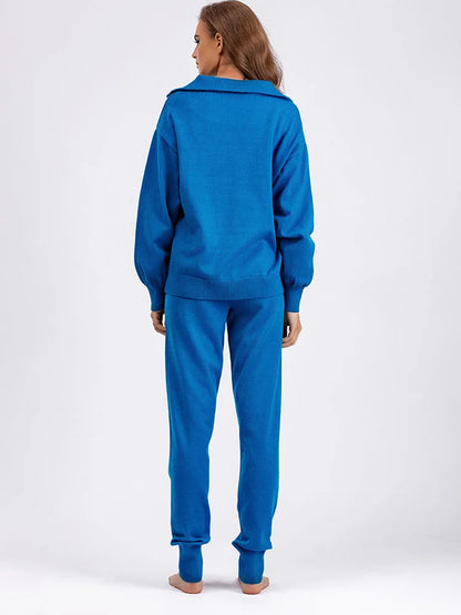 Completo Donna in Maglia con Pullover Zip e Joggers Tapered