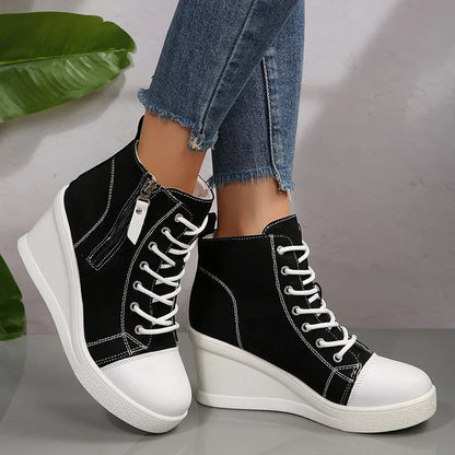 Women's Sneakers with Wedge, Side Zip, and Front Lacing