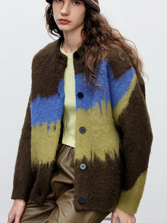 Maglione oversize con patchwork vintage ideale per autunno e inverno