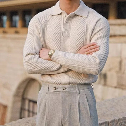 Maglione da Uomo Autunnale in Maglia con Colletto e Texture
