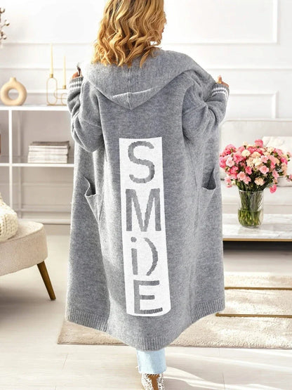 Cardigan Lungo in Maglia con Cappuccio per Donna, Vestibilità Ampia, Tasche e Finitura Maxi