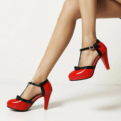 Décolleté da Donna T Strap Cinturino alla Caviglia Tacco a Blocco