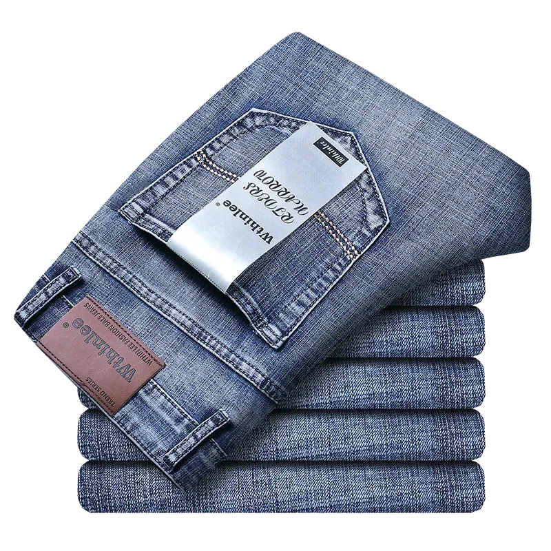 Jeans da Uomo a Gamba Dritta con Vita Media e Cuciture Rinforzate