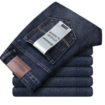 Jeans da Uomo a Gamba Dritta con Vita Media e Cuciture Rinforzate
