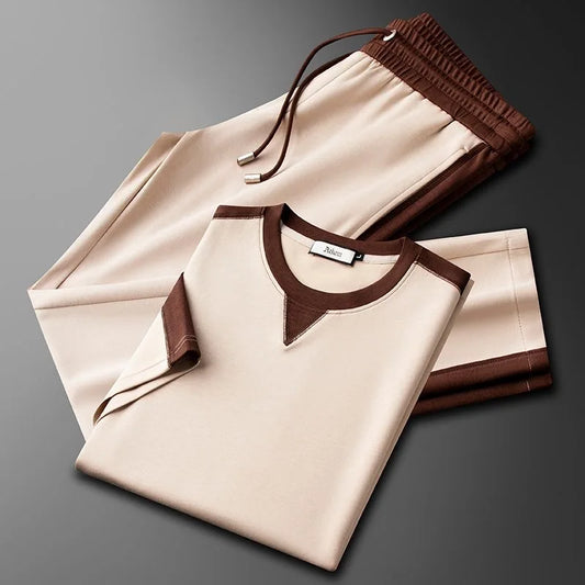 Set Lounge da Uomo con Maglia Girocollo a Contrasto e Pantaloni con Coulisse