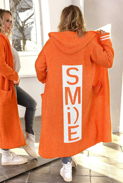 Cardigan Lungo in Maglia con Cappuccio per Donna, Vestibilità Ampia, Tasche e Finitura Maxi
