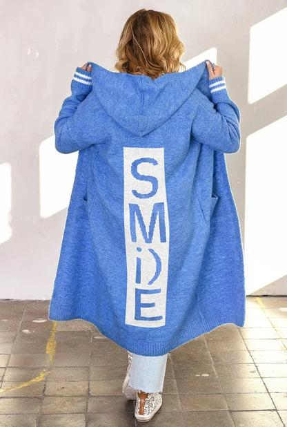 Cardigan Lungo in Maglia con Cappuccio per Donna, Vestibilità Ampia, Tasche e Finitura Maxi
