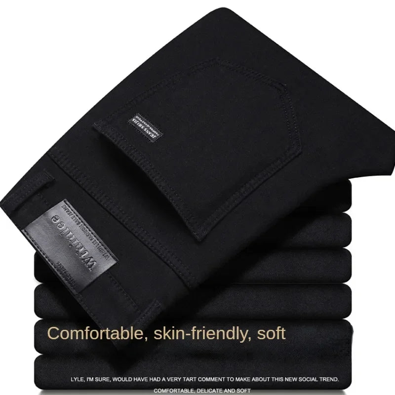 Jeans da Uomo a Gamba Dritta con Vita Media e Cuciture Rinforzate