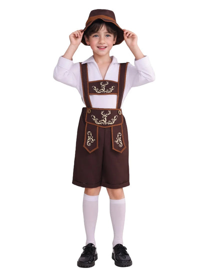 Costume Bavarese da Bambino con Lederhosen Cappello Camicia e Calze per Oktoberfest