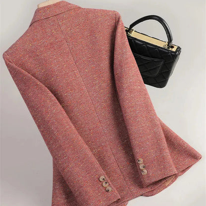 Blazer Autunnale da Donna con Tessuto a Spina di Pesce e Tasche a Patta