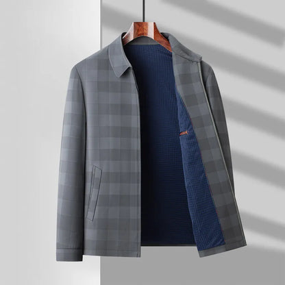 Giacca da Uomo Primaverile Zip Motivo Scozzese Tasche Grandi