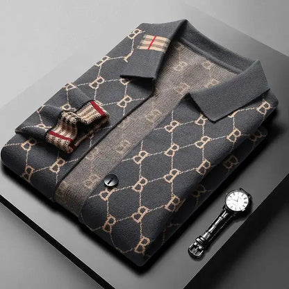 Cardigan Uomo Con Motivo Jacquard E Polsini A Contrasto