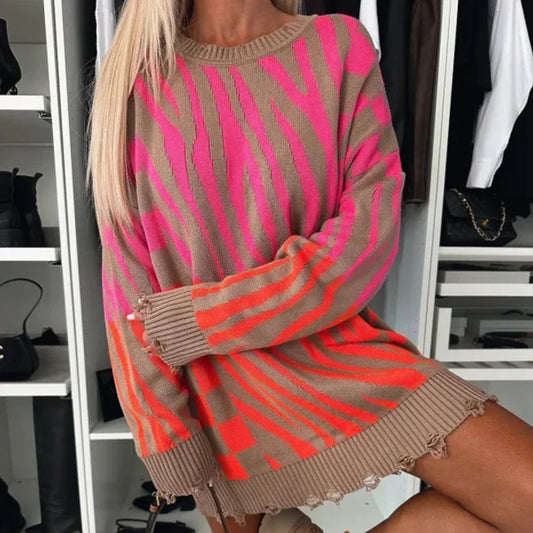 Maglione a maglia con stampa zebrata ideale per autunno e inverno