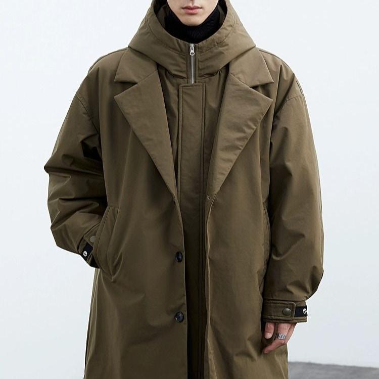 Cappotto Lungo da Uomo con Cappuccio, Chiusura Full Zip, Tasche Laterali e Polsini Regolabili
