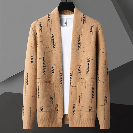 Cardigan da Uomo Autunnale con Stampa a Maglia Heritage e Maniche Lunghe