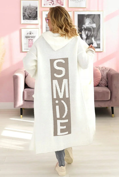 Cardigan Lungo in Maglia con Cappuccio per Donna, Vestibilità Ampia, Tasche e Finitura Maxi