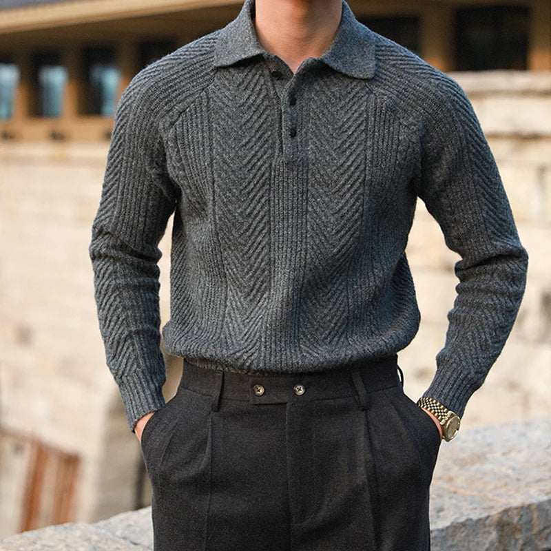Maglione da Uomo Autunnale in Maglia con Colletto e Texture
