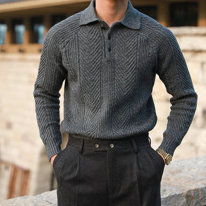 Maglione da Uomo Autunnale in Maglia con Colletto e Texture