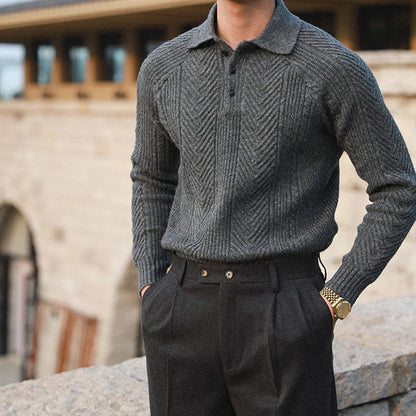 Maglione da Uomo Autunnale in Maglia con Colletto e Texture