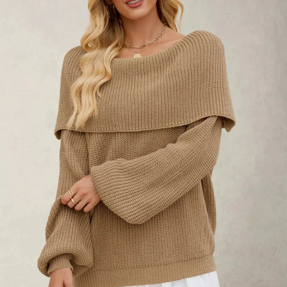 Maglione Donna in Maglia con Collo Ripiegato e Maniche Ampie