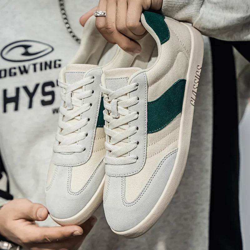 Men's Sneakers with Canvas Upper, Side Stripe, and EVA Sole