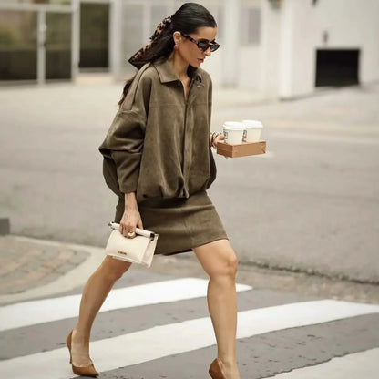 Giacca Oversize da Donna con Effetto Suede