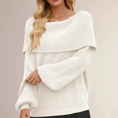Maglione Donna in Maglia con Collo Ripiegato e Maniche Ampie