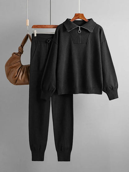 Completo Donna in Maglia con Pullover Zip e Joggers Tapered