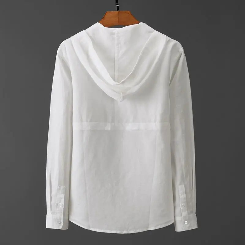 Camicia con Cappuccio da Uomo Primaverile Maniche Lunghe Vestibilità Elasticizzata