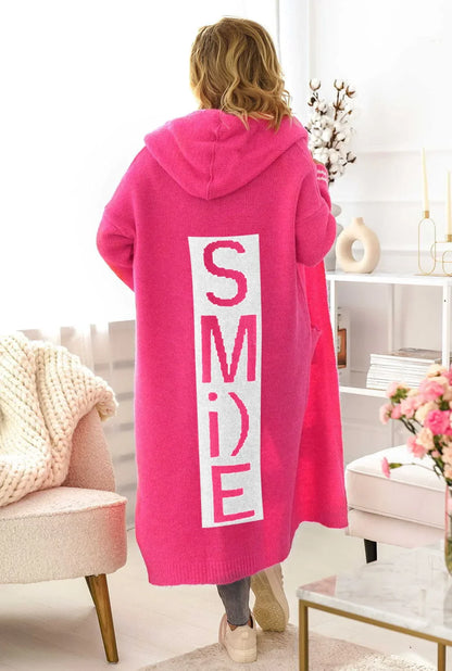 Cardigan Lungo in Maglia con Cappuccio per Donna, Vestibilità Ampia, Tasche e Finitura Maxi