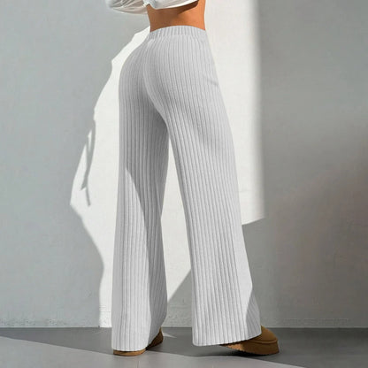 Pantaloni a Coste da Donna con Gamba Larga e Vita Elasticizzata