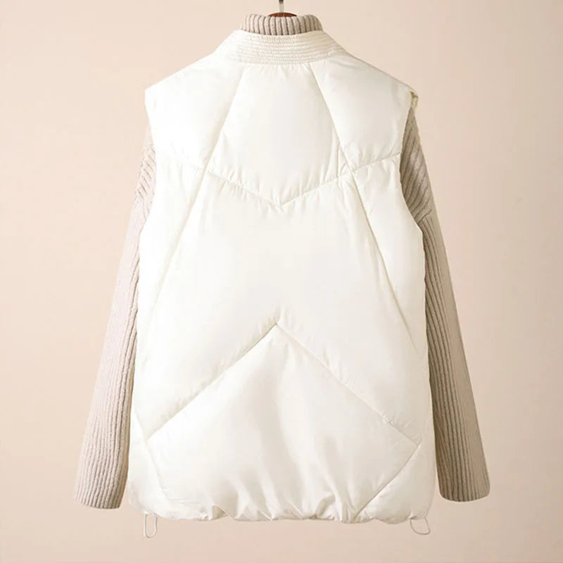 Gilet Trapuntato Autunnale da Donna con Cintura a Fiocco e Tasche Laterali