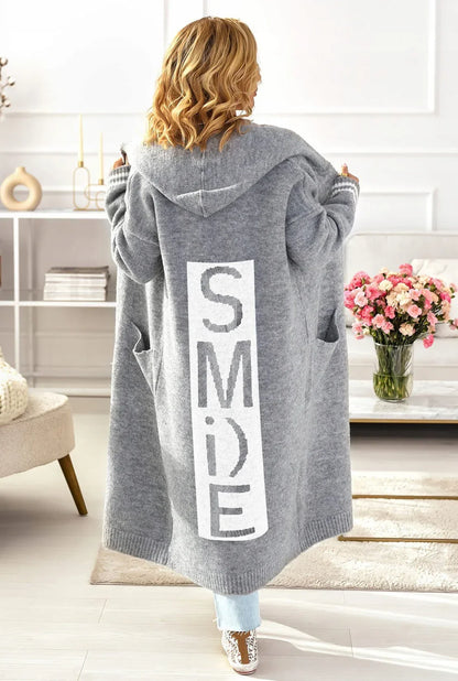 Cardigan Lungo in Maglia con Cappuccio per Donna, Vestibilità Ampia, Tasche e Finitura Maxi