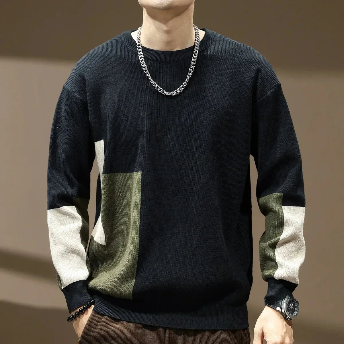 Maglione da Uomo con Dettaglio a Punti e Scollo Rotondo