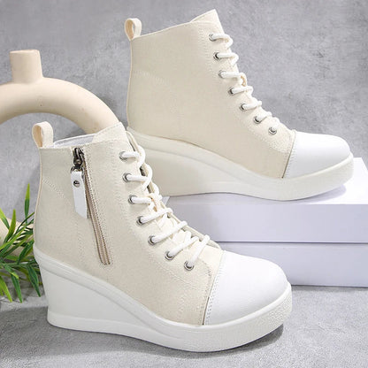 Women's Sneakers with Wedge, Side Zip, and Front Lacing