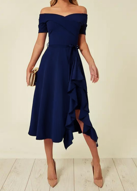 Elegante Abito Off-Shoulder con Vestibilità Sagomata