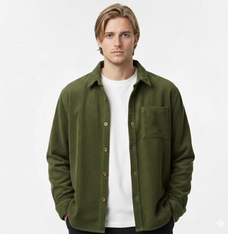 Sovracamicia Giacca Autunnale da Uomo con Chiusura a Bottoni e Colletto a Punta