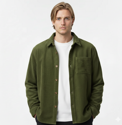 Sovracamicia Giacca Autunnale da Uomo con Chiusura a Bottoni e Colletto a Punta