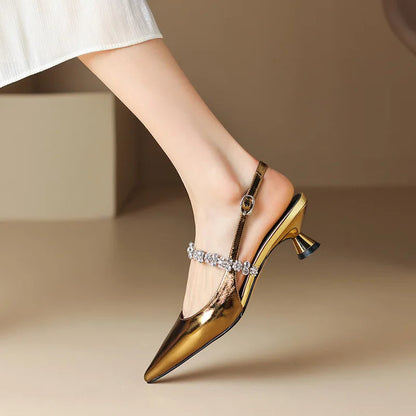 Décolleté da Donna Tacco Kitten Punta a Punta Tomaia con Strass 3-5cm