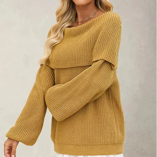 Maglione Donna in Maglia con Collo Ripiegato e Maniche Ampie