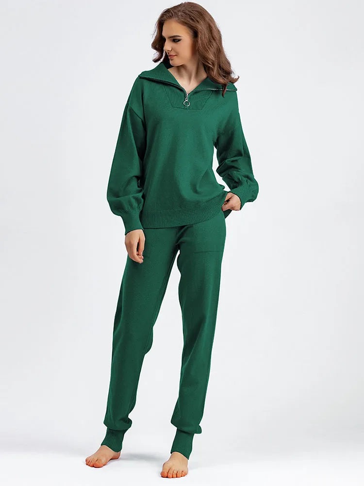 Completo Donna in Maglia con Pullover Zip e Joggers Tapered
