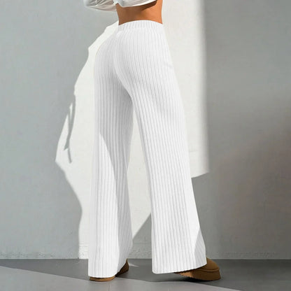 Pantaloni a Coste da Donna con Gamba Larga e Vita Elasticizzata