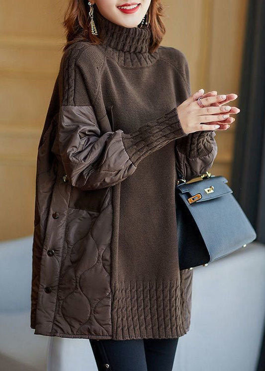 Maglione Dolcevita da Donna Autunnale in Maglia con Design Patchwork e Vestibilità Comoda